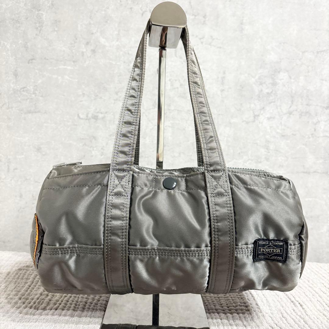 美品 ポーター タンカー ドラムバッグ ミニボストン グレー