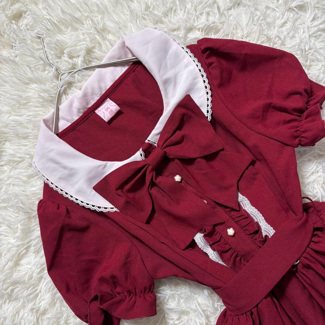 ロリータワンピース ウエストリボン 銀ボタン ゴスロリ かわいい