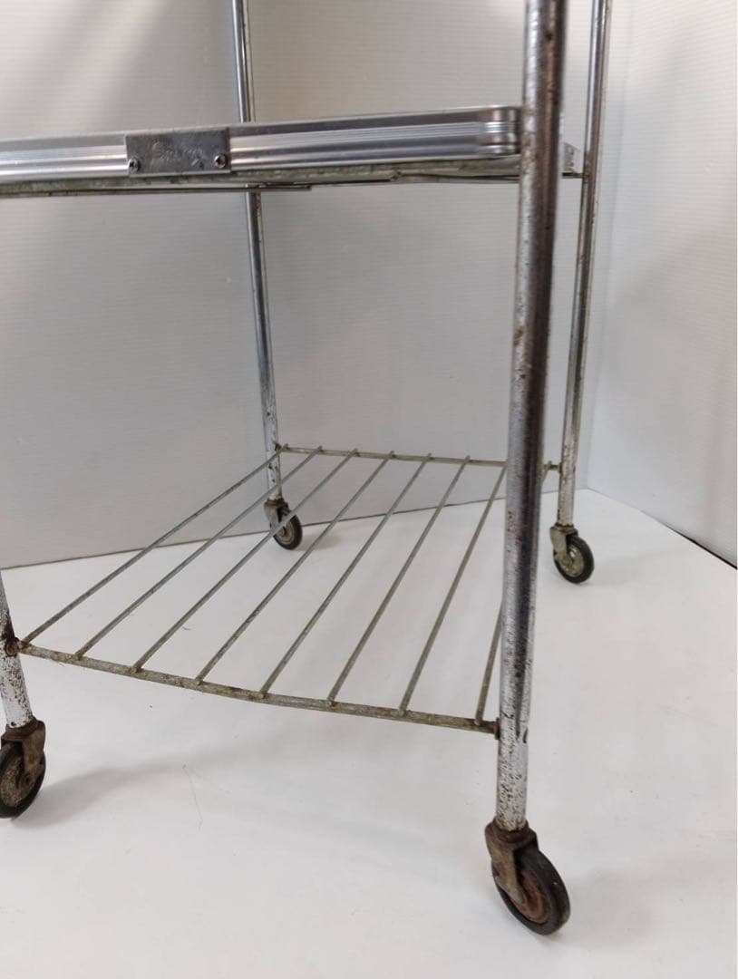 ​G1924 昭和レトロ 3段 キッチンワゴン / 花柄 70年代 キャスター付