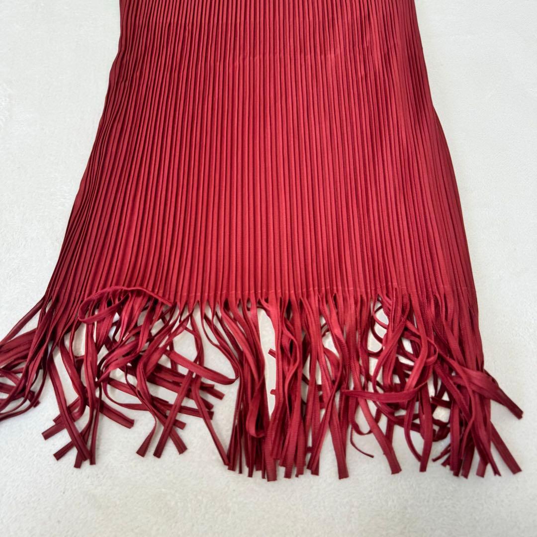 PLEATS PLEASE プリーツ　ボルドー　ノースリーブ　フリンジ