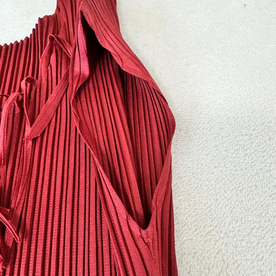PLEATS PLEASE プリーツ　ボルドー　ノースリーブ　フリンジ