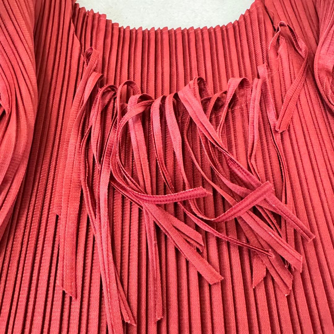 PLEATS PLEASE プリーツ　ボルドー　ノースリーブ　フリンジ