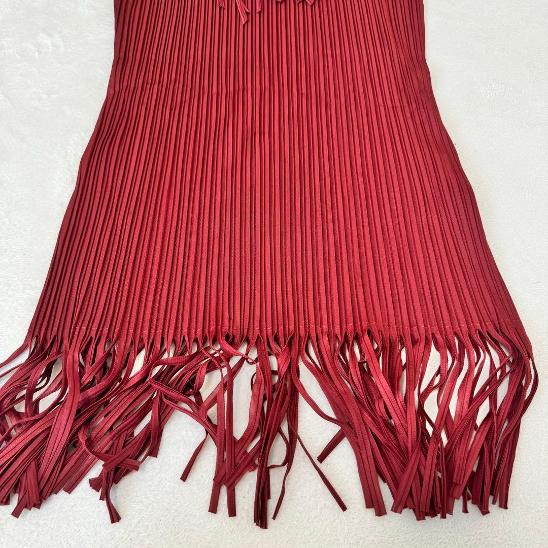 PLEATS PLEASE プリーツ　ボルドー　ノースリーブ　フリンジ