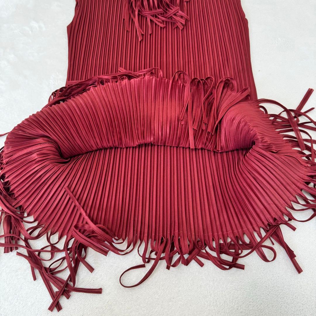 PLEATS PLEASE プリーツ　ボルドー　ノースリーブ　フリンジ