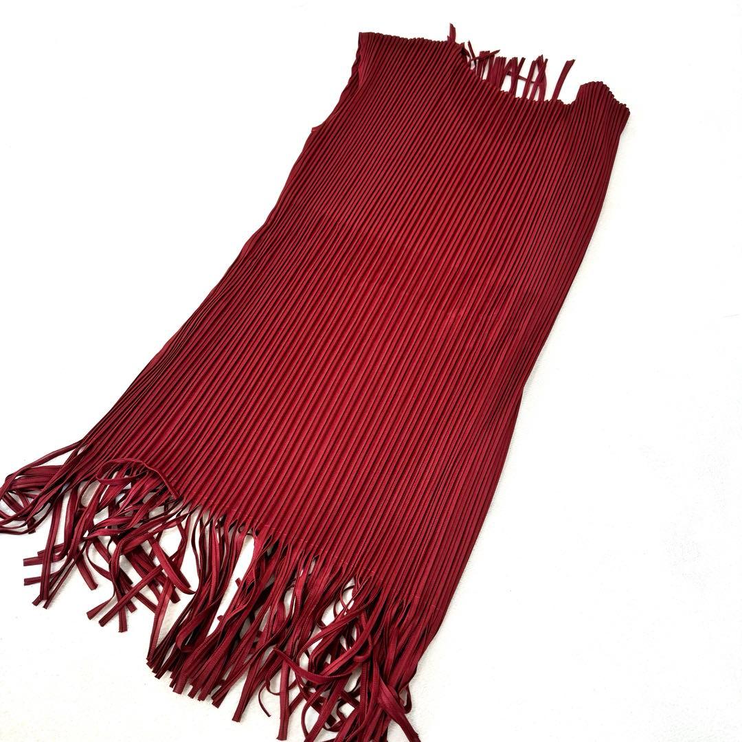 PLEATS PLEASE プリーツ　ボルドー　ノースリーブ　フリンジ