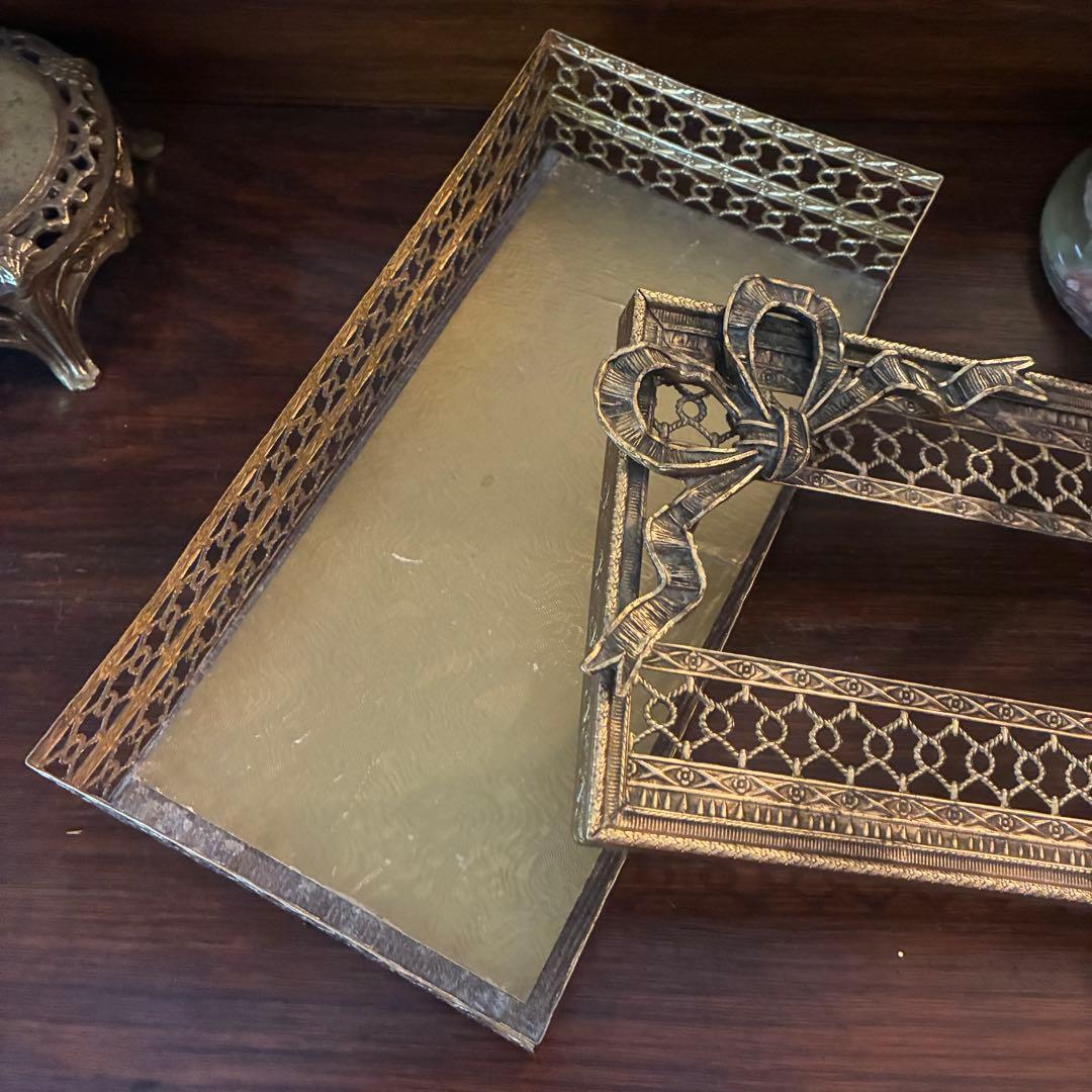 豪華50s リボン型アメリカアンティーク金属製ティッシュケースUSAヴィンテージ