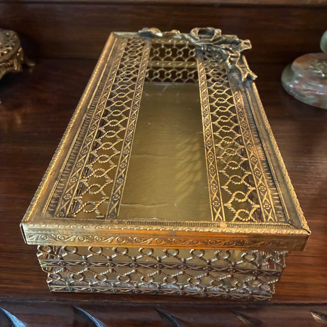 豪華50s リボン型アメリカアンティーク金属製ティッシュケースUSAヴィンテージ