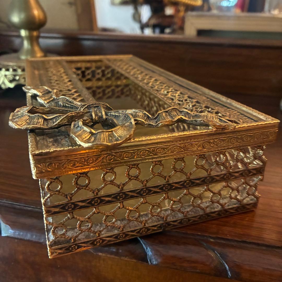 豪華50s リボン型アメリカアンティーク金属製ティッシュケースUSAヴィンテージ