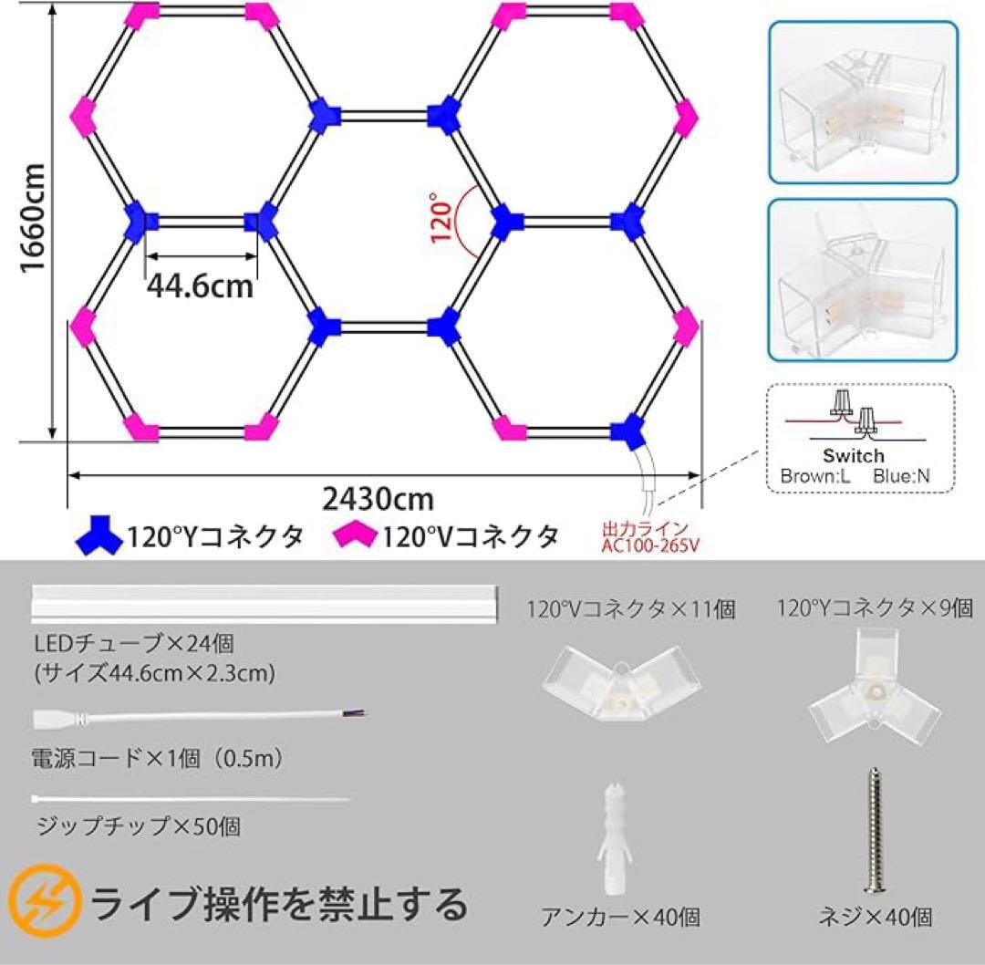 LEDガレージライト 六角 ハニカムライト 192W 24960lm 6500K