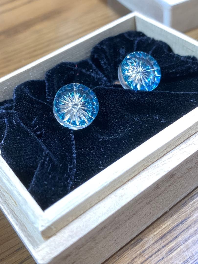 りんりん　新品未使用 江戸切子 菊 カフリンクス 青色 ク