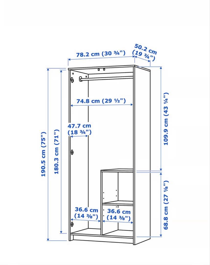 Ikea BRIMNES ブリムネス ワードローブ 扉2枚付, ホワイト
