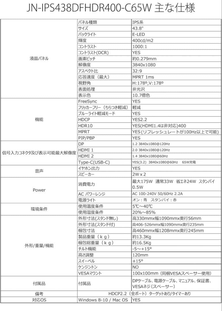 JAPAN NEXT 43.8インチ　ゲーミングモニター120Hz