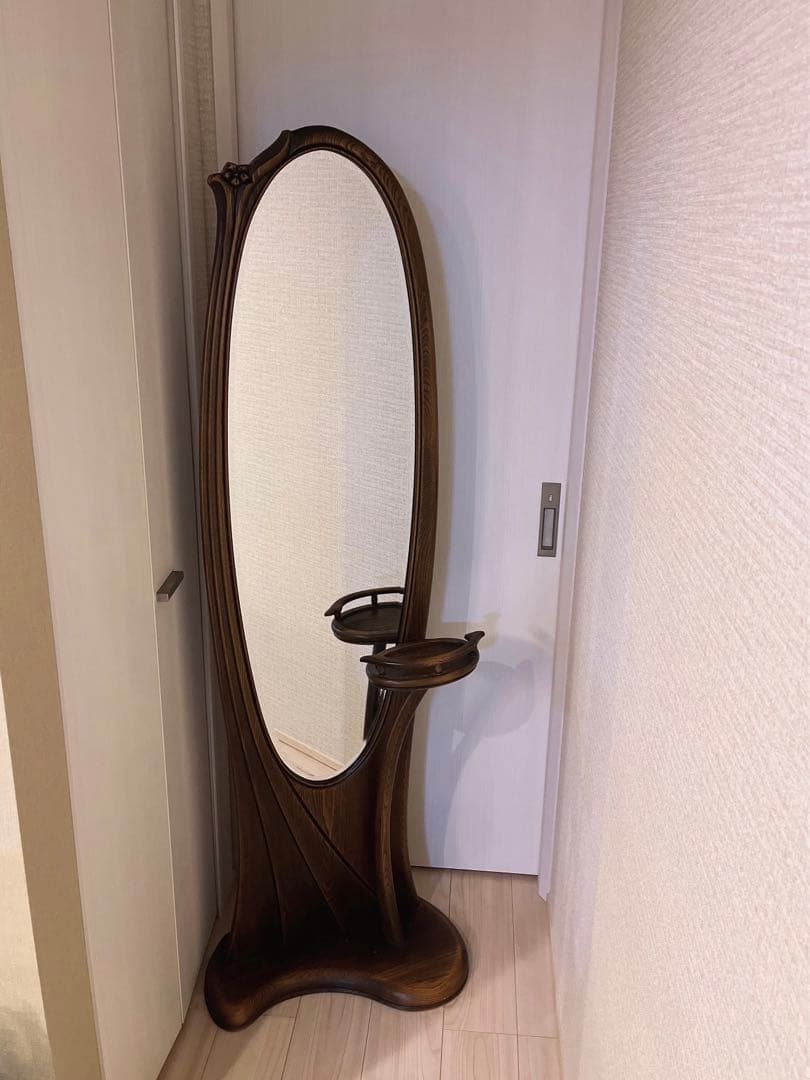 昭和レトロ 松永工房 カンティーニュ 木製姿見 全身鏡 スタンドミラー 古家具