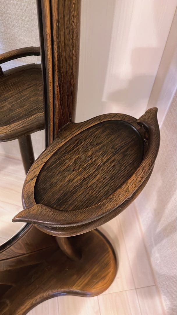 昭和レトロ 松永工房 カンティーニュ 木製姿見 全身鏡 スタンドミラー 古家具