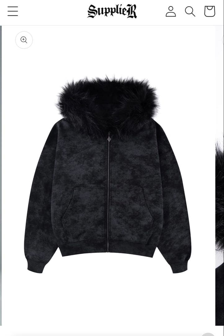 supplier ブラックファーフードパーカー