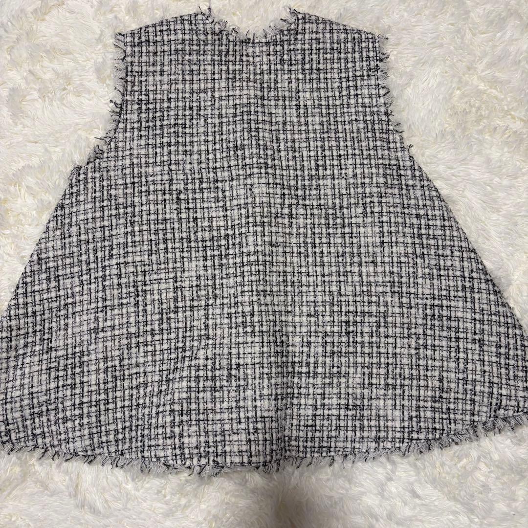heve ヘイブ ツイードジレ ホワイト ベスト フリンジ Vネック