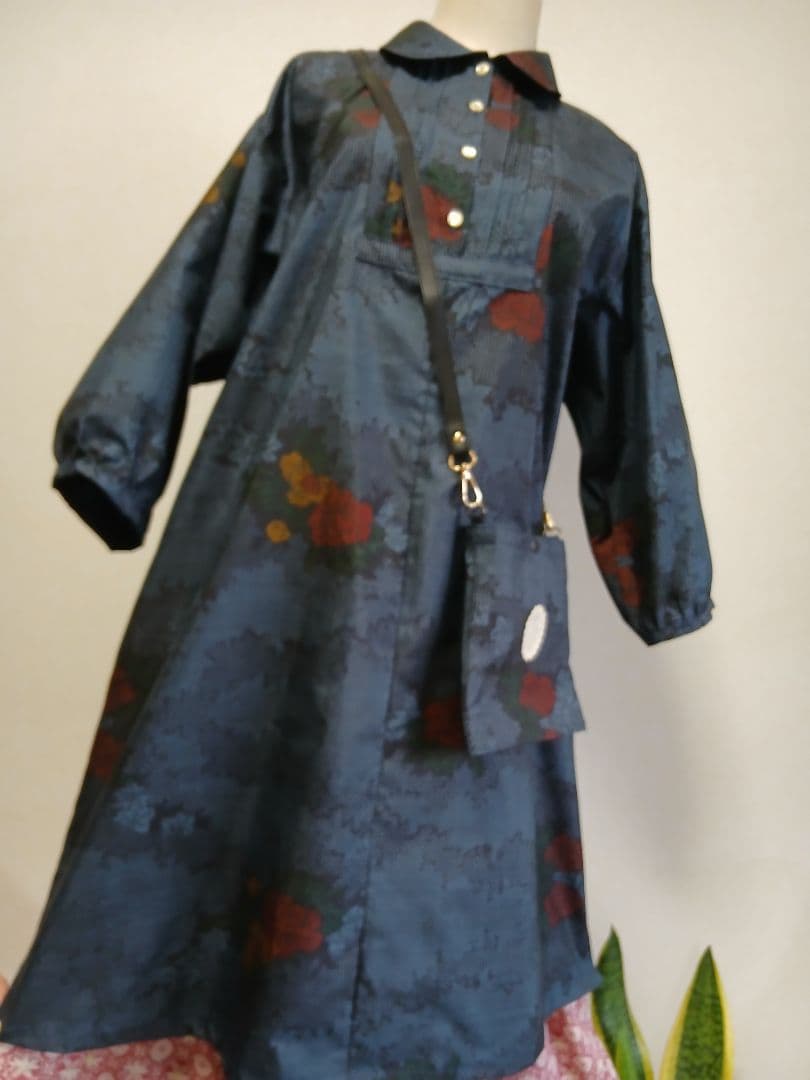 着物リメイク★本場大島紬7マルキ★ワンピース★&ポシェット