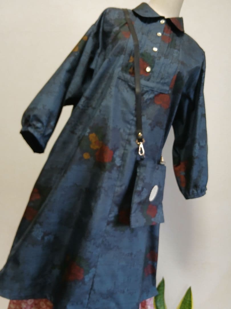 着物リメイク★本場大島紬7マルキ★ワンピース★&ポシェット