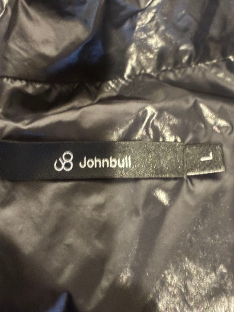 【極暖/美品】ジョンブル ダウンベスト L 黒 光沢 フード着脱可 ダウン95%