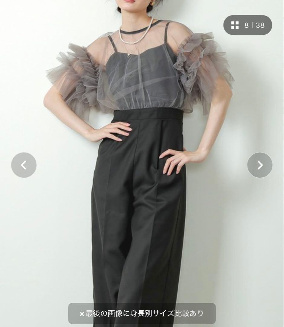 kana チュールティアードフリルパーティードレス M グレー/ブラック