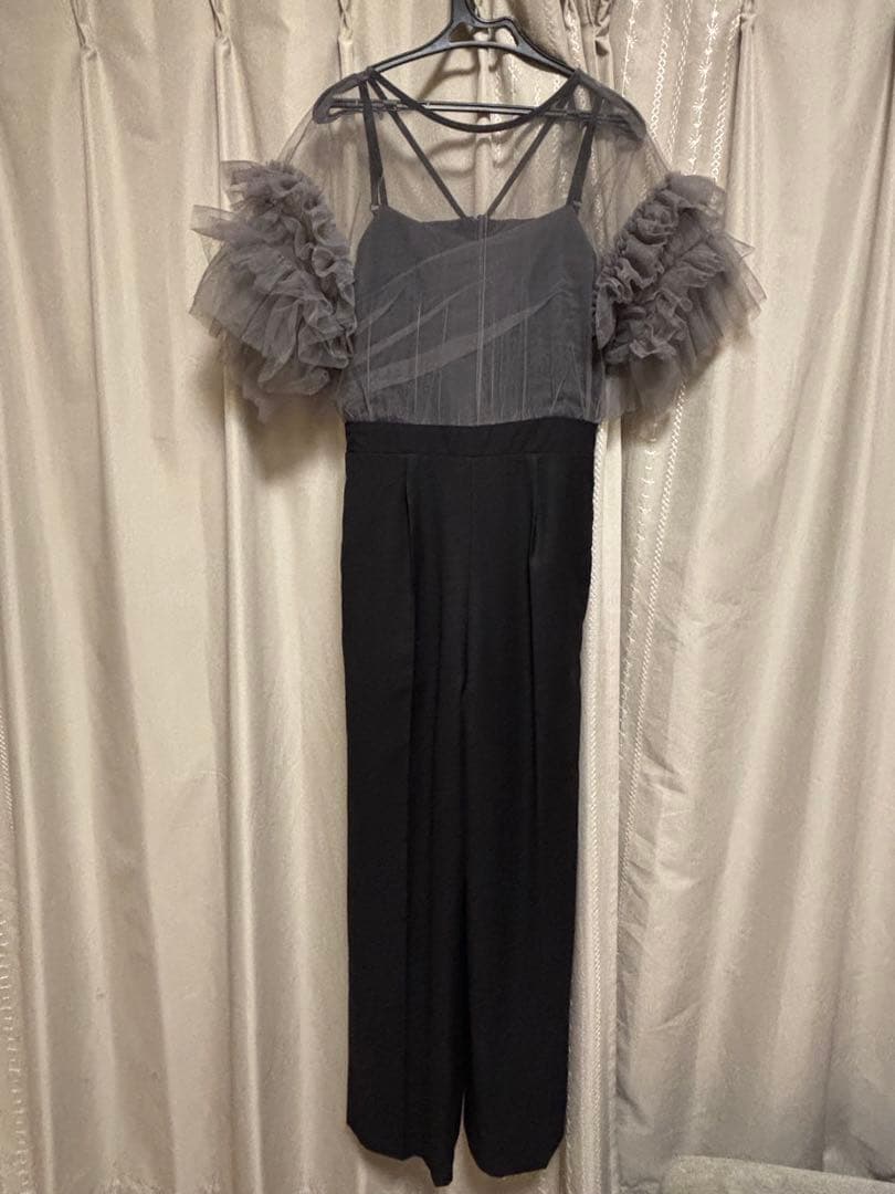 kana チュールティアードフリルパーティードレス M グレー/ブラック