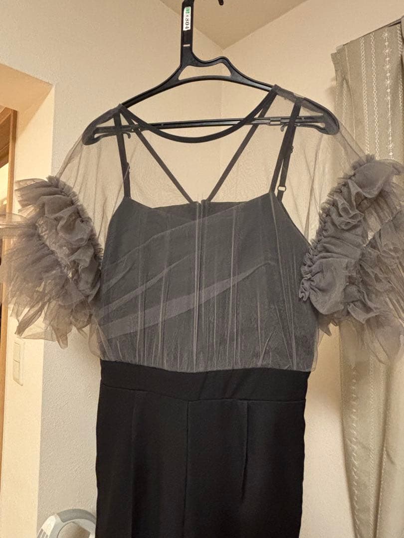 kana チュールティアードフリルパーティードレス M グレー/ブラック