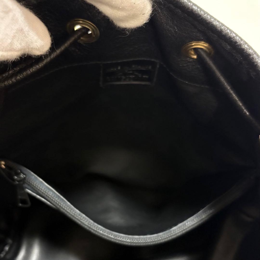 希少 ロンシャン 巾着 ショルダーバック レザー ロゴ 馬 斜めがけ ブラック