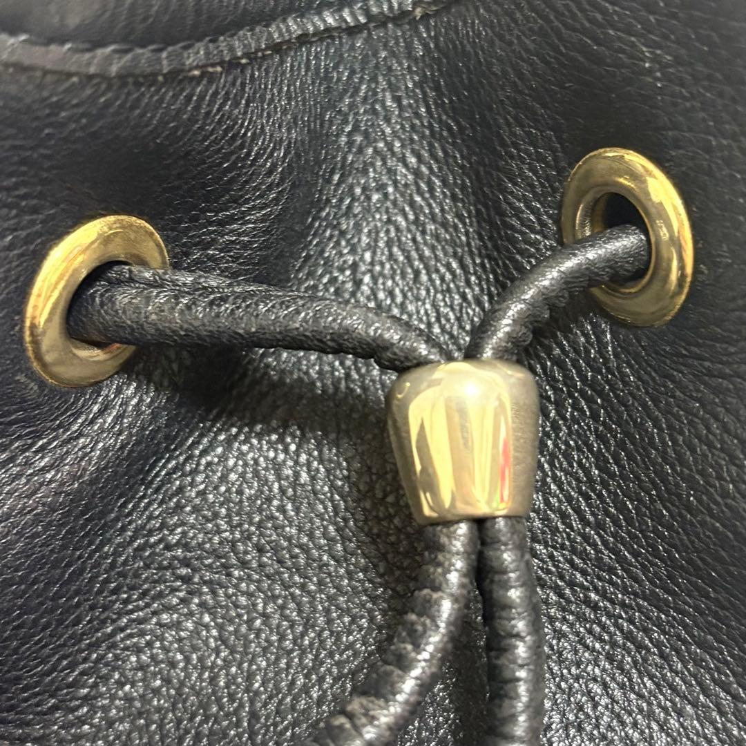 希少 ロンシャン 巾着 ショルダーバック レザー ロゴ 馬 斜めがけ ブラック