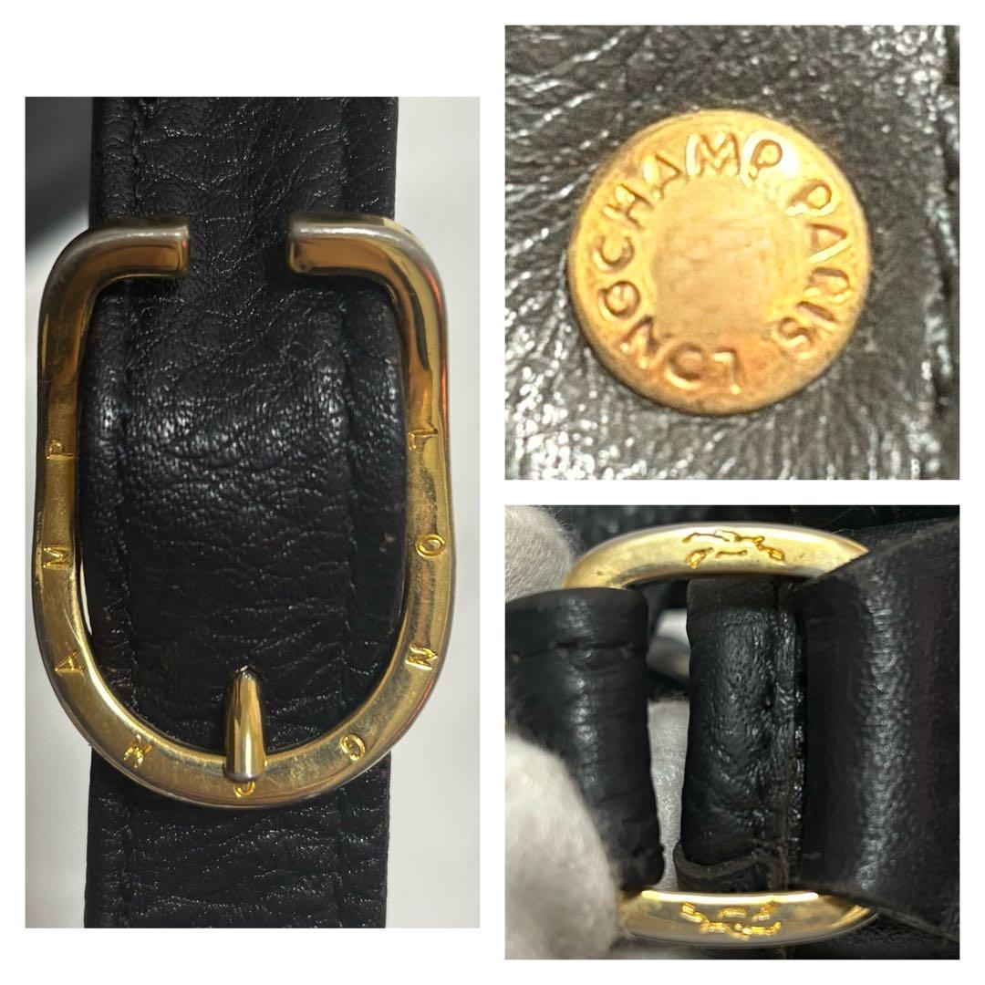 希少 ロンシャン 巾着 ショルダーバック レザー ロゴ 馬 斜めがけ ブラック