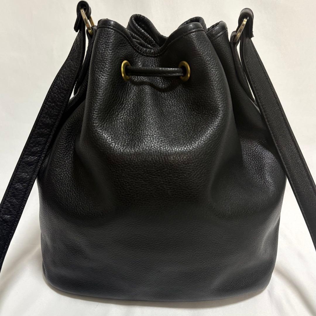 希少 ロンシャン 巾着 ショルダーバック レザー ロゴ 馬 斜めがけ ブラック