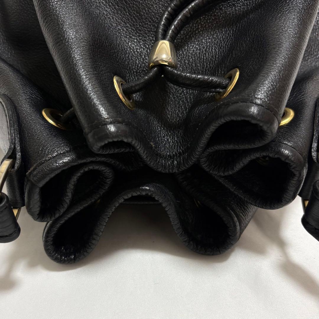 希少 ロンシャン 巾着 ショルダーバック レザー ロゴ 馬 斜めがけ ブラック