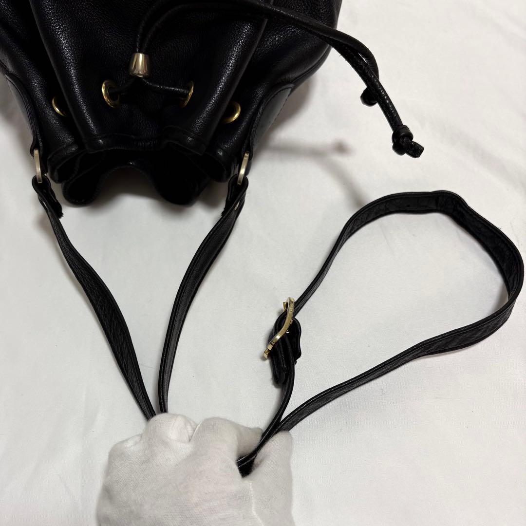 希少 ロンシャン 巾着 ショルダーバック レザー ロゴ 馬 斜めがけ ブラック