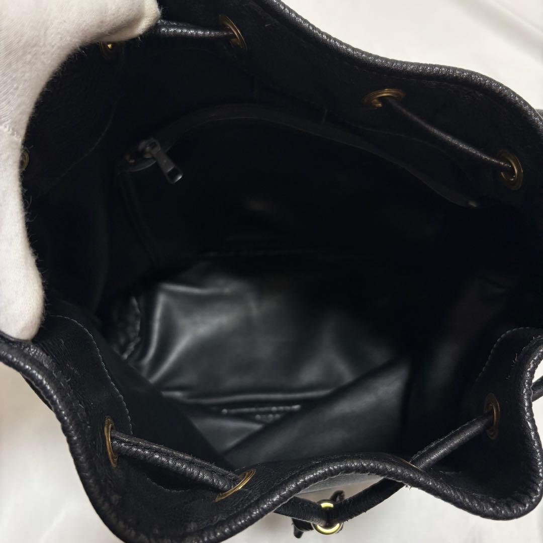 希少 ロンシャン 巾着 ショルダーバック レザー ロゴ 馬 斜めがけ ブラック