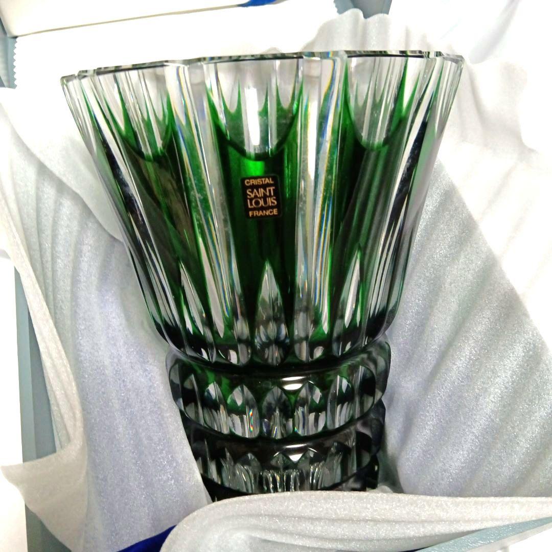【最高級クリスタル】サンルイクリスタル　花瓶　フラワーベース　グリーン