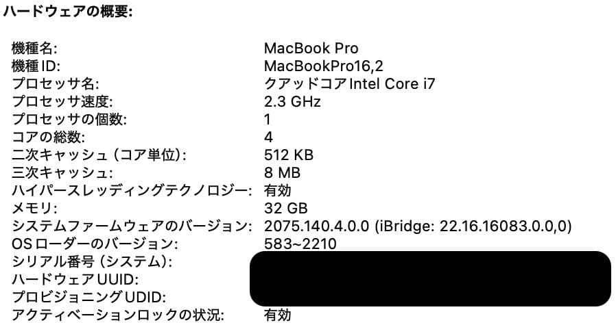 MacBook Pro 13inch 2020 i7-32Gb-1T カスタム