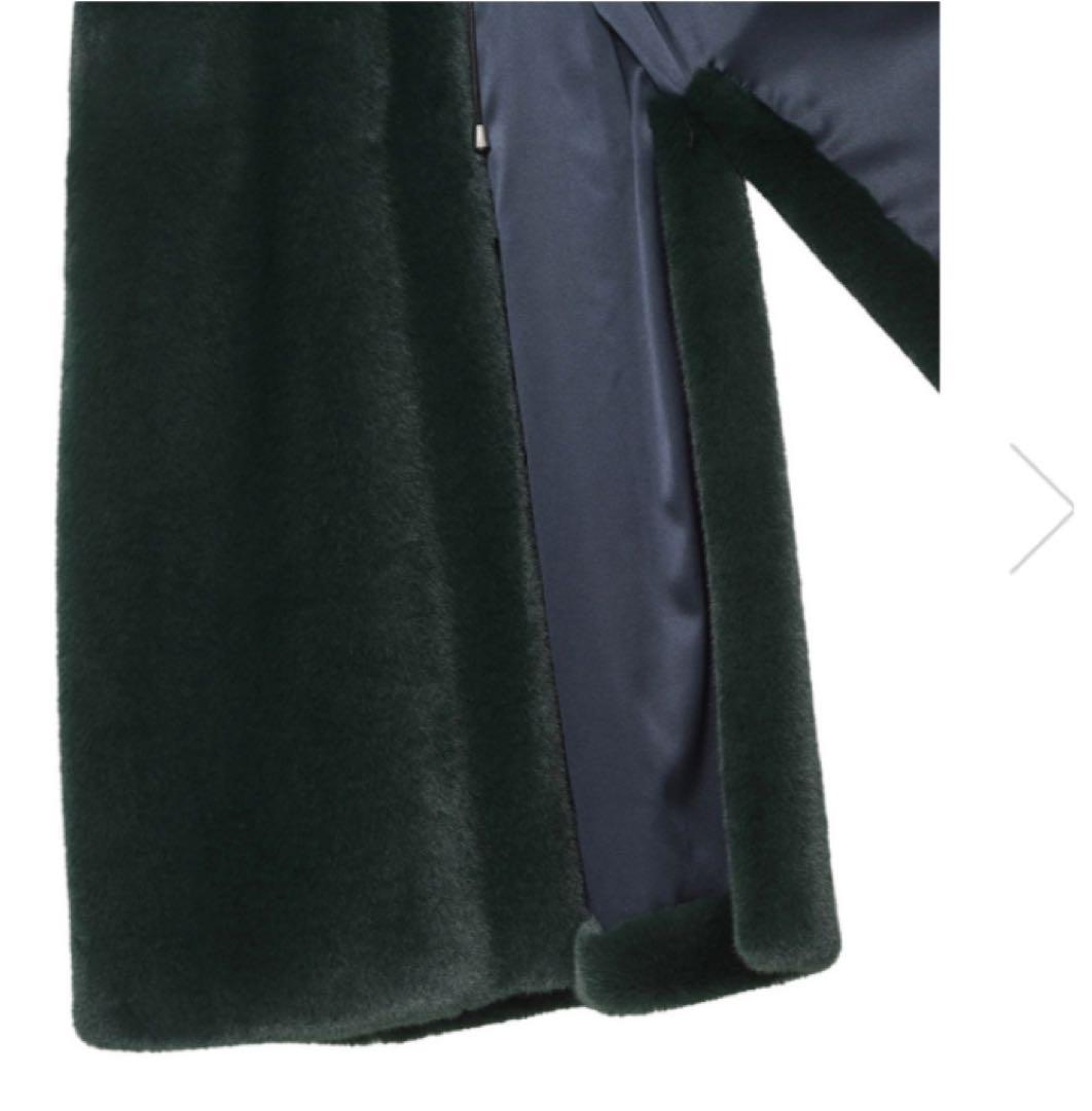 レモンプレット　ダークグリーン フード付きファーコート