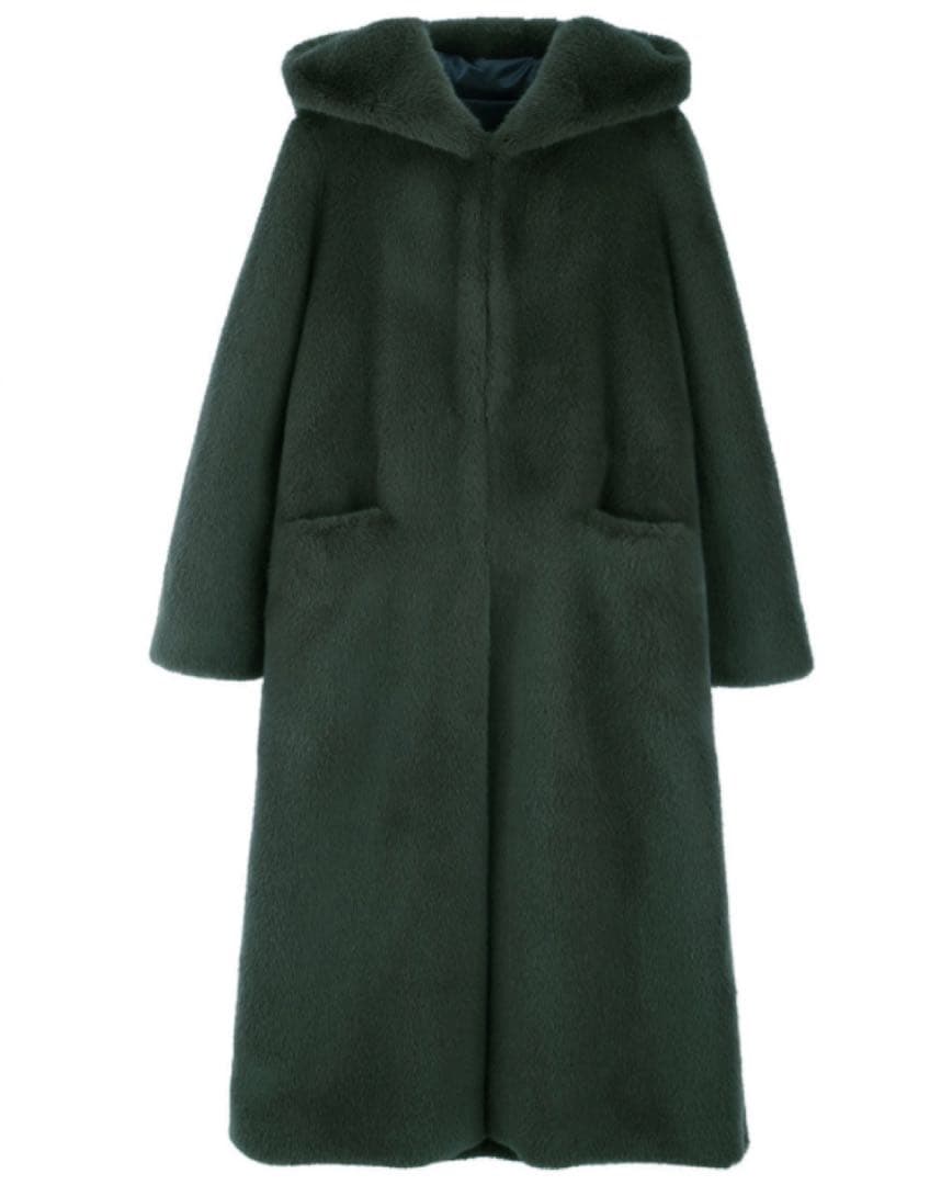 レモンプレット　ダークグリーン フード付きファーコート