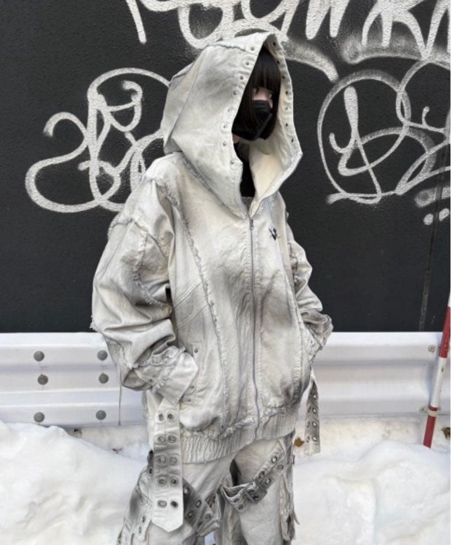 『REFLEM/レフレム』顔料加工ハイネックデニムパーカー ホワイト