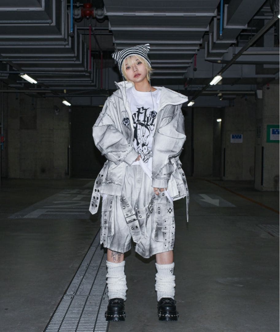 『REFLEM/レフレム』顔料加工ハイネックデニムパーカー ホワイト