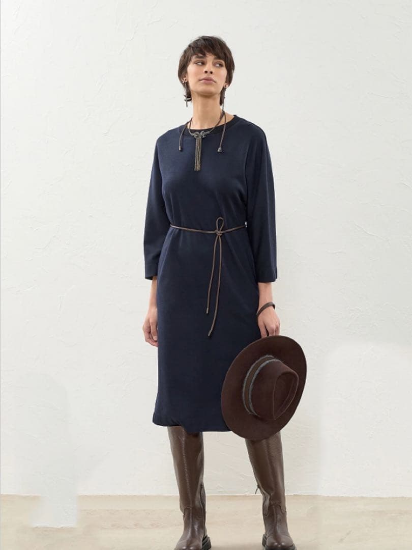 PESERICO ペゼリコ　ウールコットンジャージーニットベルト付きワンピース