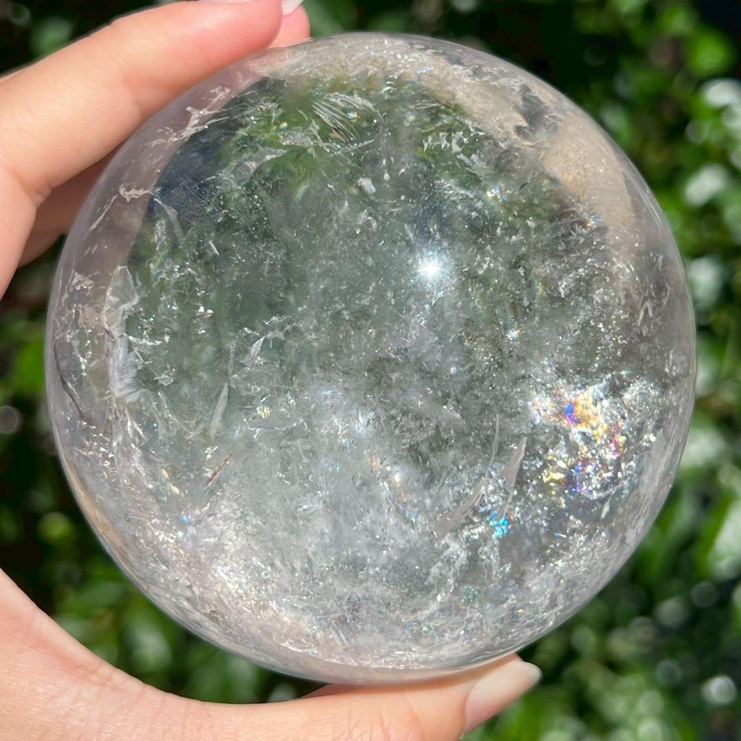 ✳️☆逸品☆透明度とギラギラ煌めくクラックと虹‼️✨レインボー 水晶 丸玉 天然石