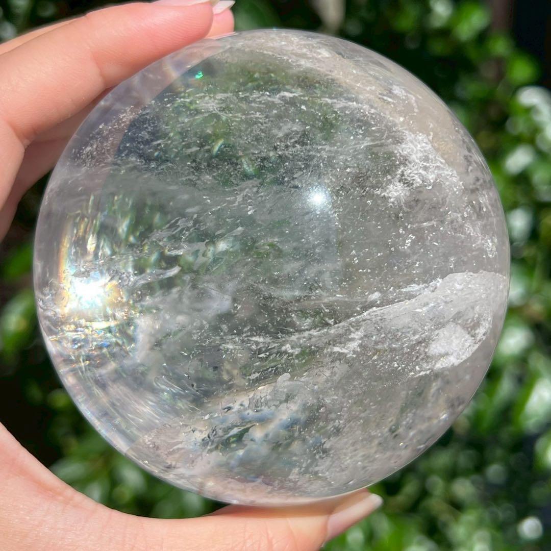 ✳️☆逸品☆透明度とギラギラ煌めくクラックと虹‼️✨レインボー 水晶 丸玉 天然石