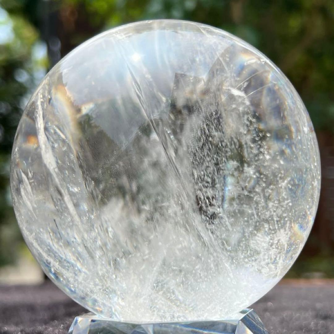 ✳️☆逸品☆透明度とギラギラ煌めくクラックと虹‼️✨レインボー 水晶 丸玉 天然石