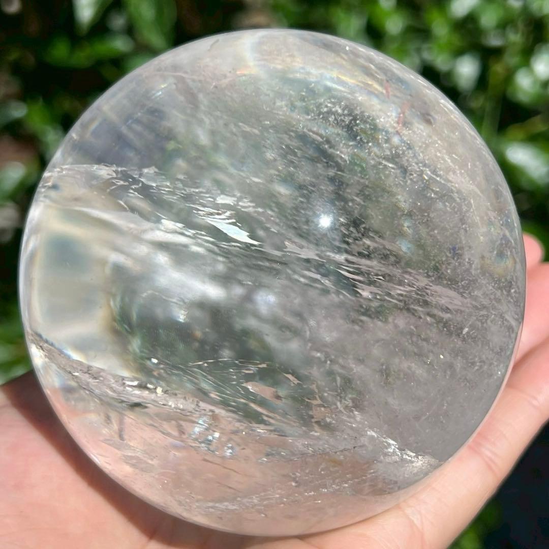 ✳️☆逸品☆透明度とギラギラ煌めくクラックと虹‼️✨レインボー 水晶 丸玉 天然石