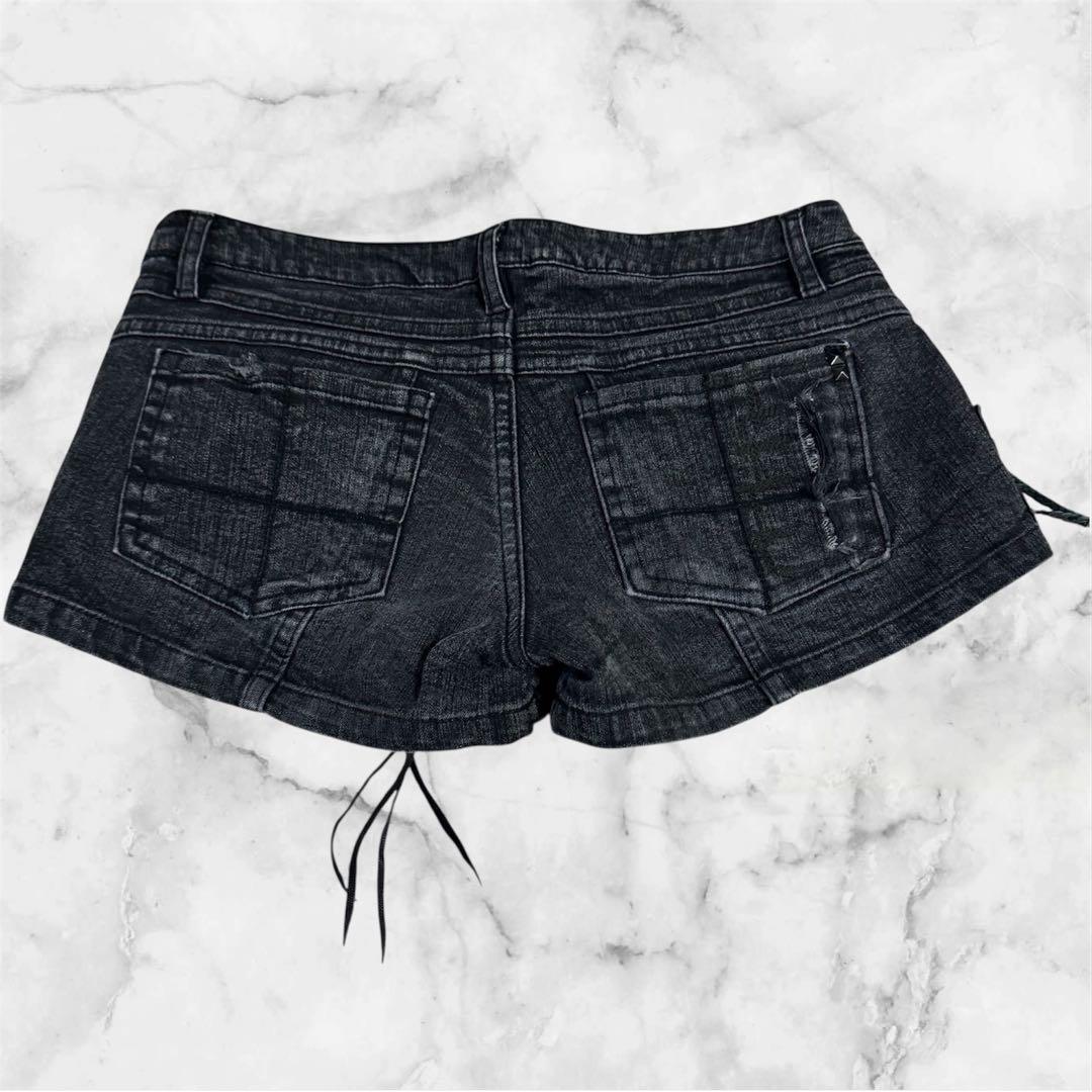 希少kmrii ケムリスタッズ装飾 ブラックデニムショートパンツ　ストーン付き