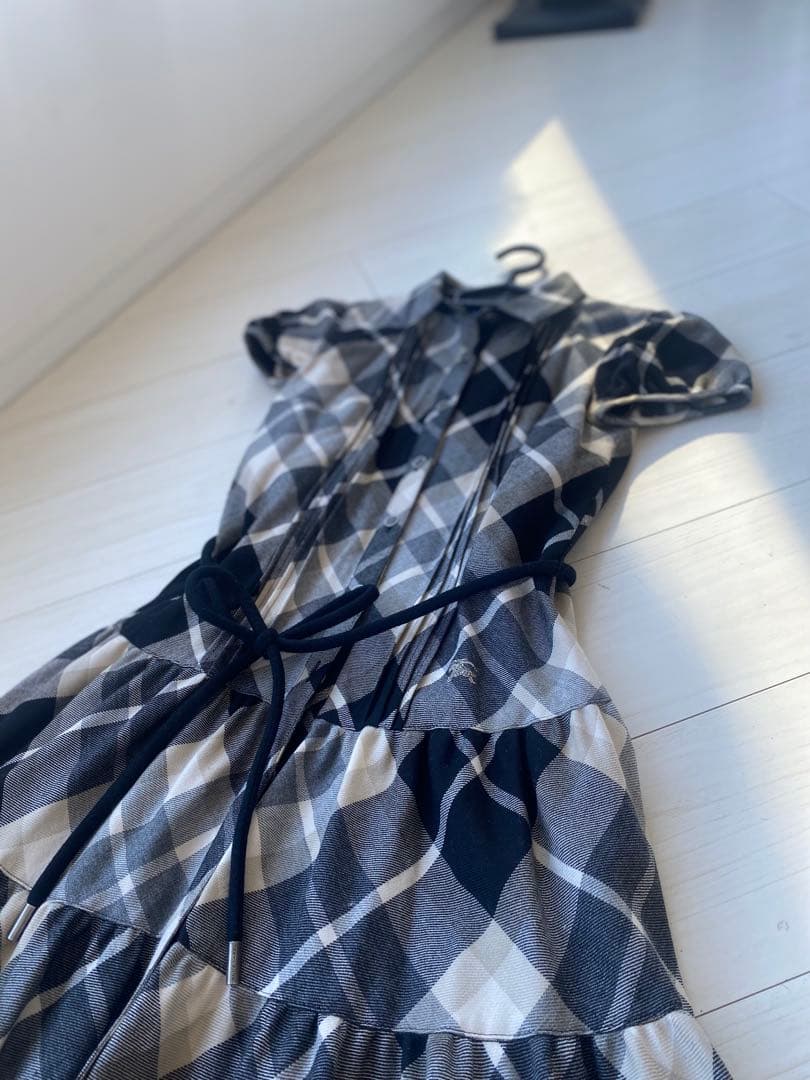 バーバリーブルーレーベルチェック柄 ワンピース 36ウエストリボン付き 美品