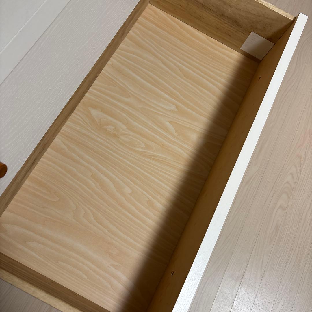 モモナチュラル ホワイト 3段チェスト 木製脚付き