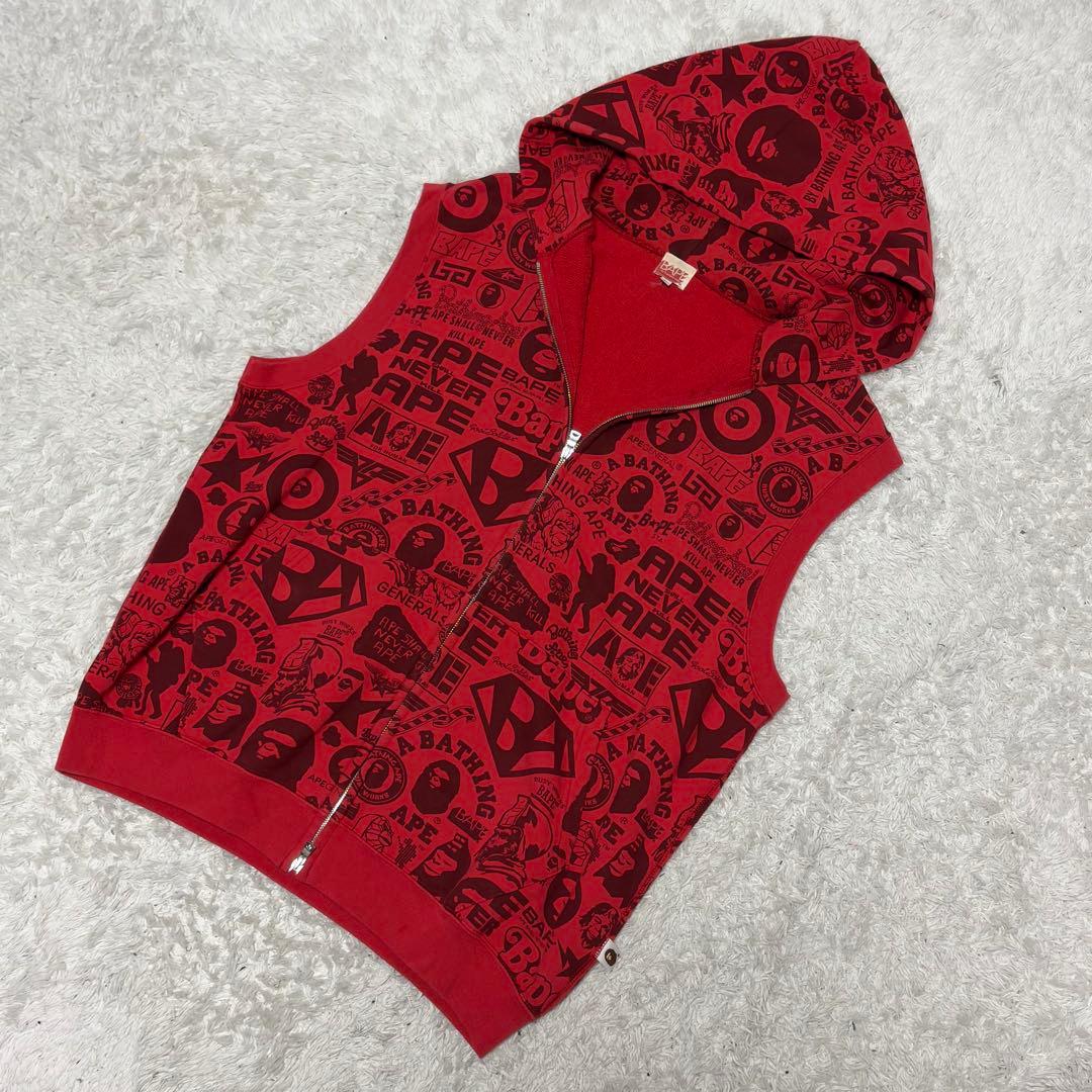希少✨美品✨初期 BAPE カモフラ　ベスト　赤　迷彩　NIGO hiphop