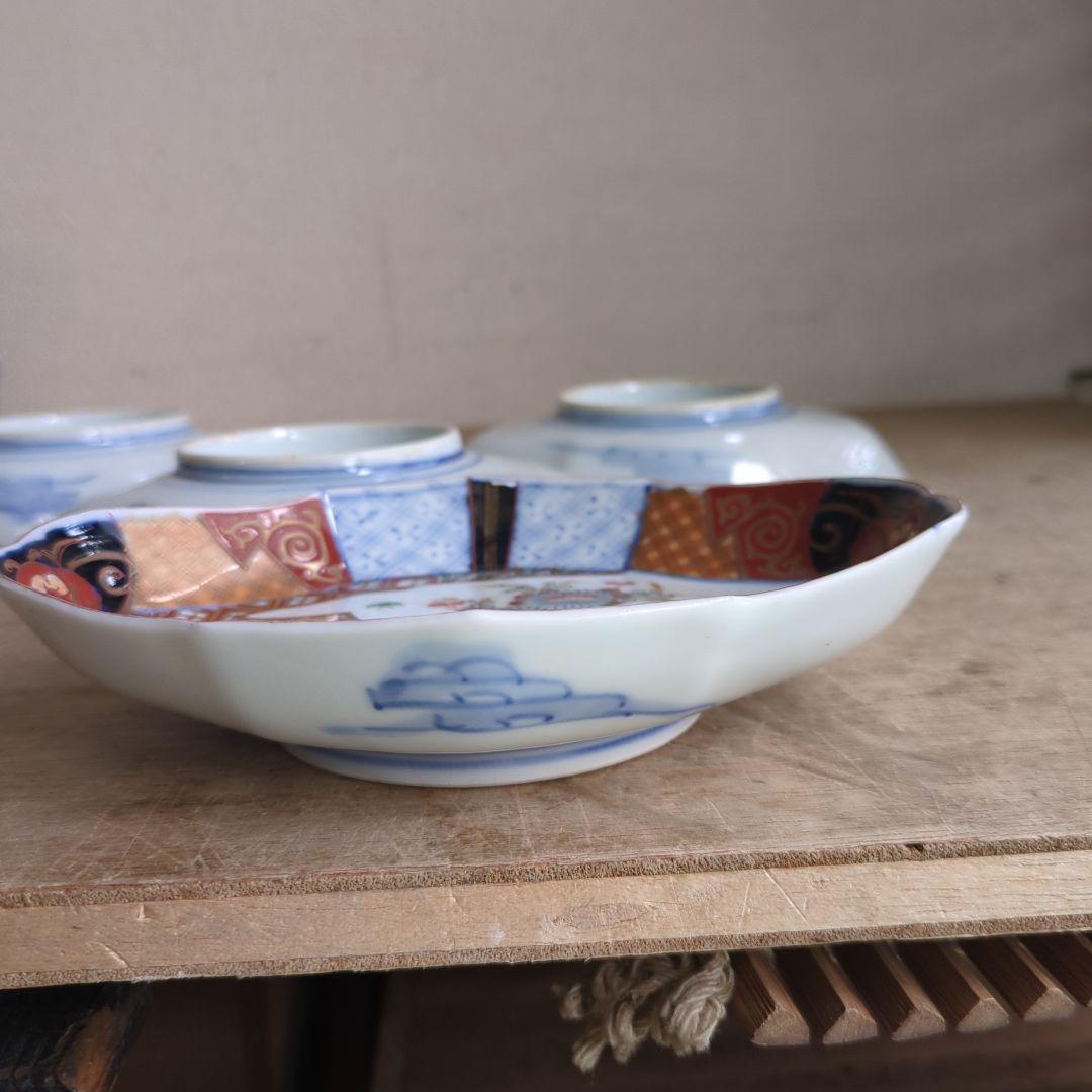 骨董 伊万里 変形皿 ひし形 錦出 色絵 向付 陶器 アンティーク 5枚