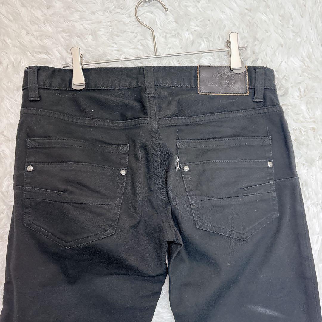 【トルネードマート】カジュアルパンツ　鬼ヒゲ　ブラック　軽伸縮性有　ブーツカット